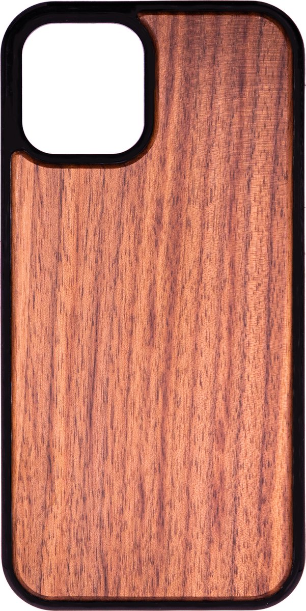 Houten Telefoonhoes Geschikt Voor Iphone 13 - Houten Telefoonhoes - Houten Case - Walnoot Hout - Zwart - Beschermende Bumper