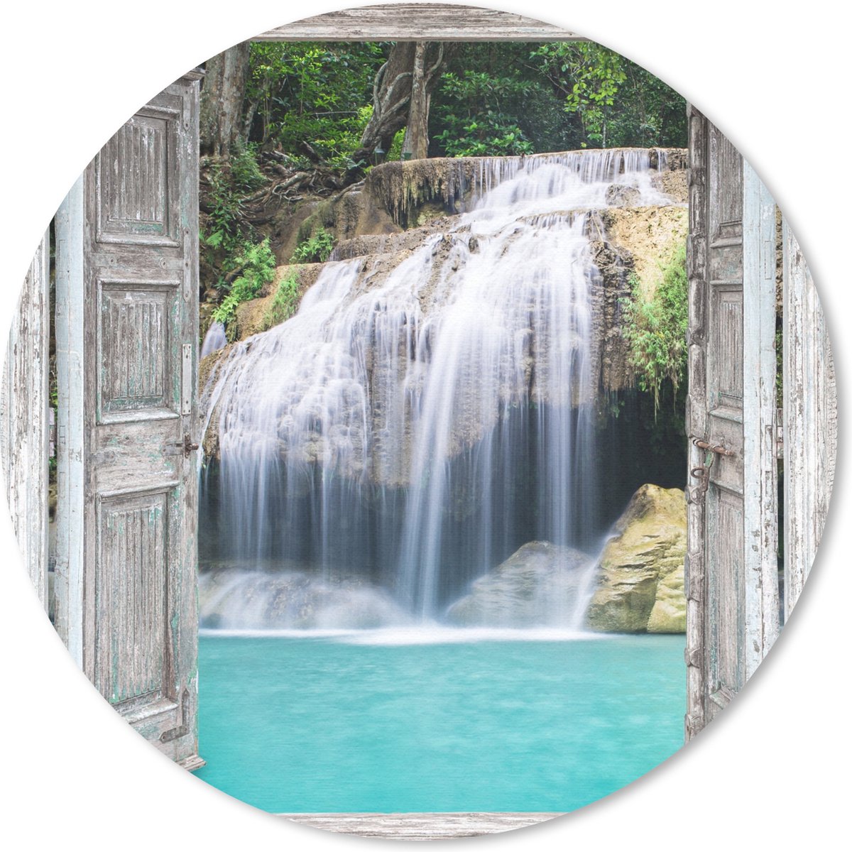 Muismat rond 30x30 cm - Mousepad Doorkijk - Waterval - Natuur - Landschap - Ronde muismatten