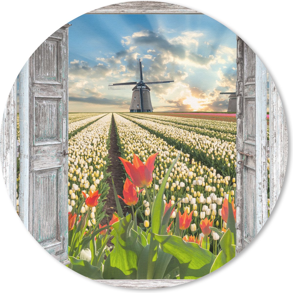 Muismat rond 20x20 cm - Mousepad Bloemen - Molen - Lente - Doorkijk - Ronde muismatten