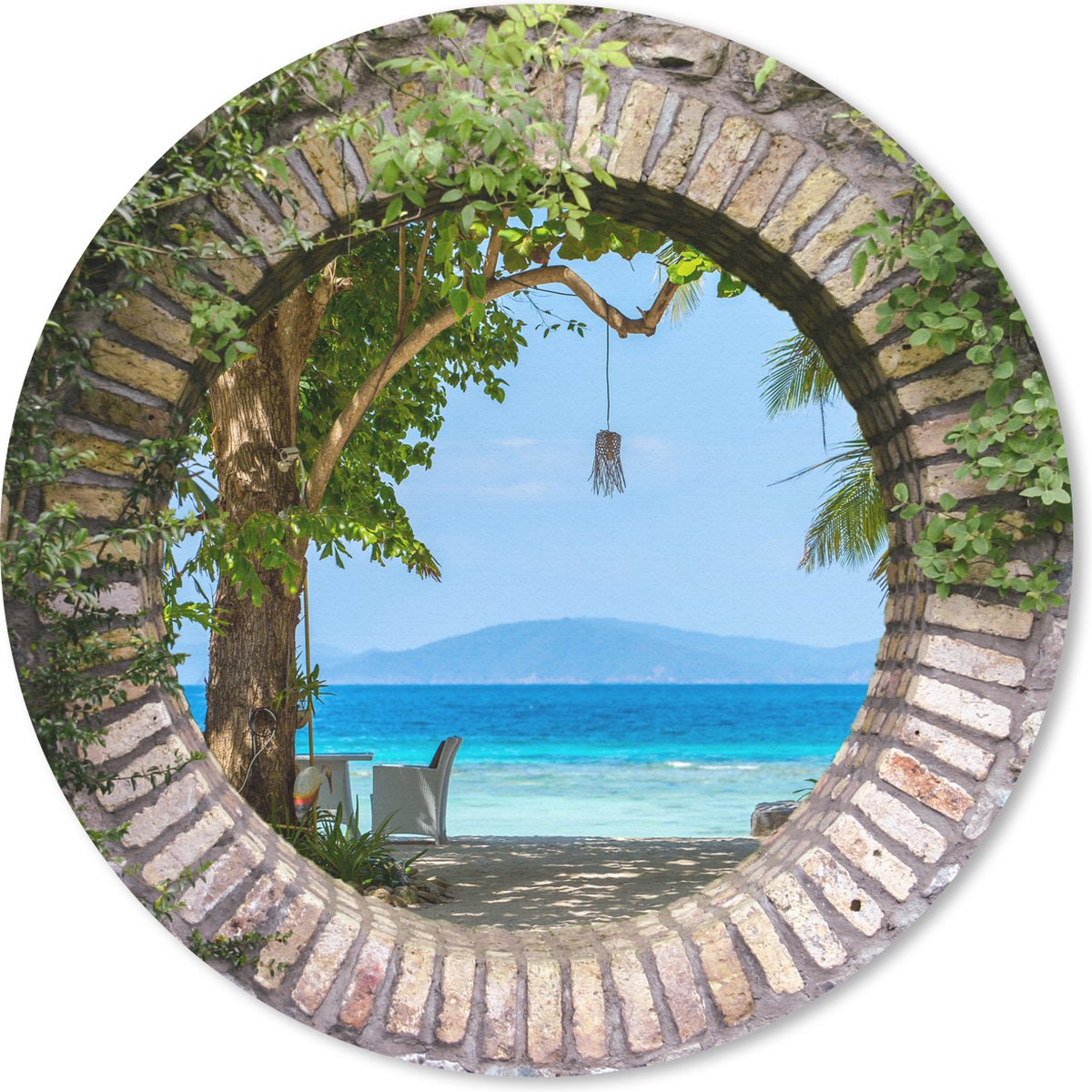 Muismat rond 30x30 cm - Mousepad Strand - Doorkijk - Tropisch - Strandstoel - Ronde muismatten