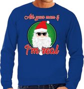 Foute Kersttrui / sweater - ask your mom i am real - blauw voor heren - kerstkleding / kerst outfit S (48)