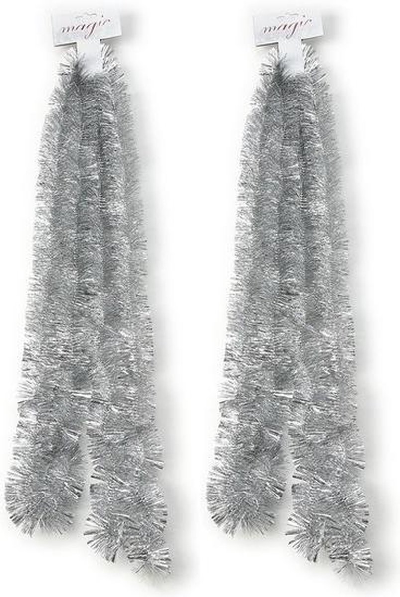 2x Kerstslingers zilver ca. 5 x 270cm - Guirlandes folie lametta - Zilveren kerstboom versieringen