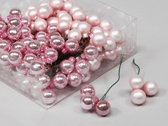 Powder Pink Combi Kerstballen - Cb. 144 Glasballen/wire Powder Pink Combi 20mm