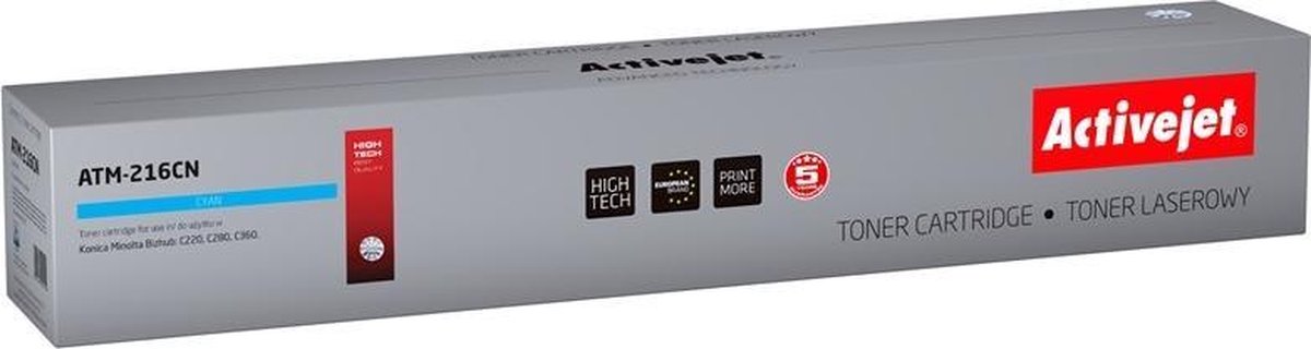 ActiveJet ATM-216CN Toner voor Konica Minolta-printer; Konica Minolta TN216C vervanging; Opperste; 26000 pagina's; cyaan.