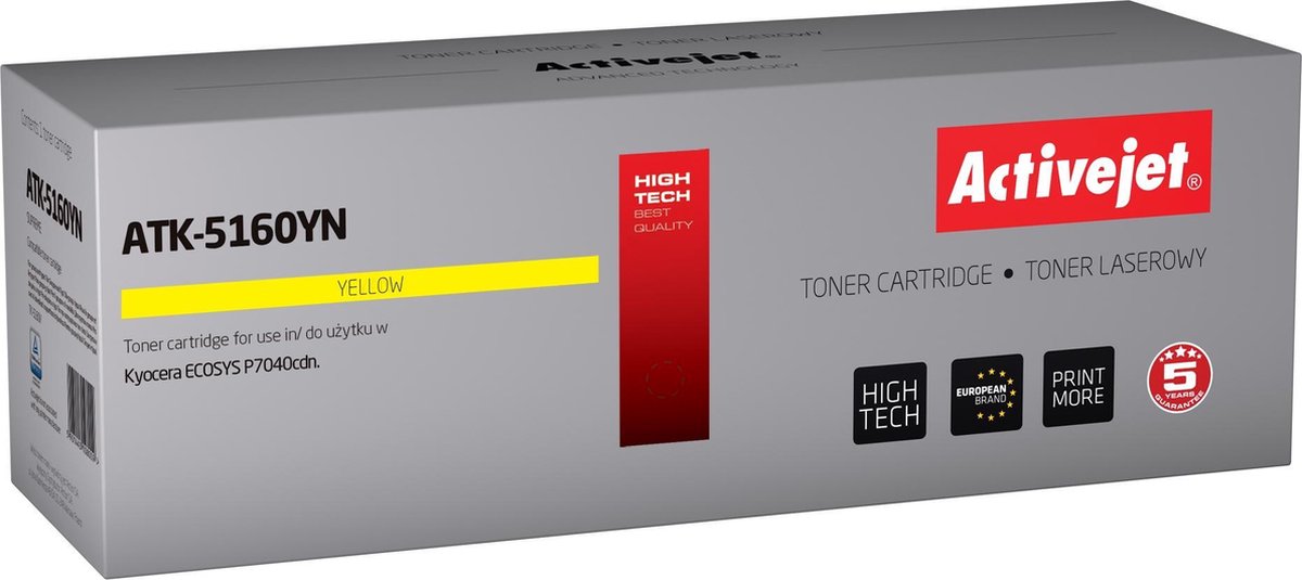 ActiveJet ATK-5165YN Toner voor Kyocera-printer; Kyocera TK-5160Y vervanging; Opperste; 12000 pagina's; geel.