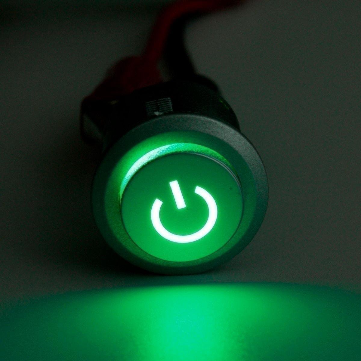 2 stuks 12V 22mm LED Autolock Power Push Button ON / OFF Switch Green