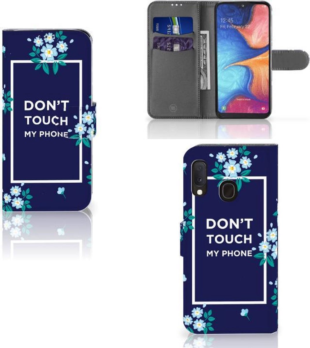 Boekhoesje voor Samsung Galaxy A20e Portemonnee Hoesje Flowers Blue DTMP