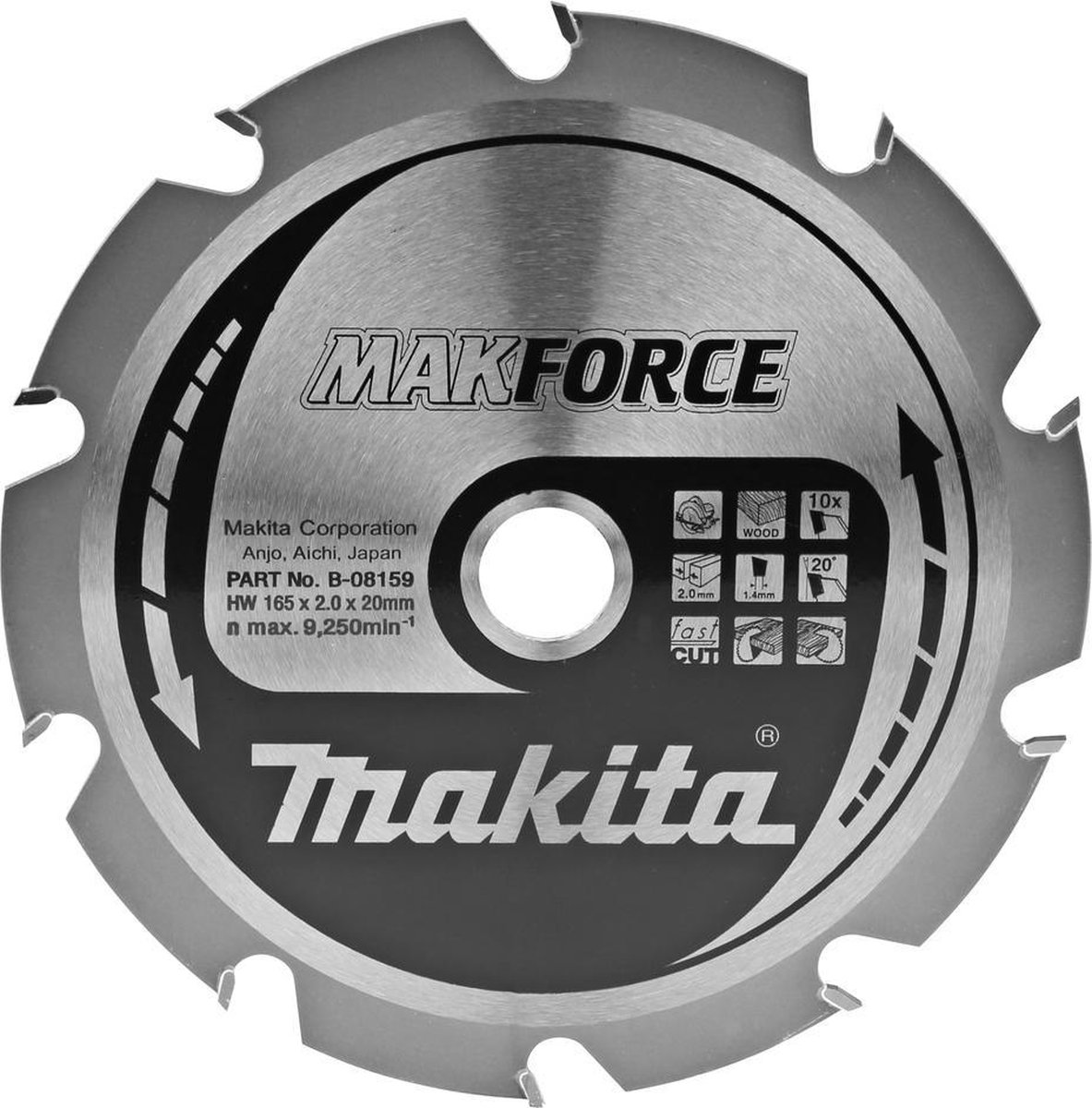Makita Cirkelzaagblad voor Hout | Makforce | Ø 165mm Asgat 20mm 10T - B-08159