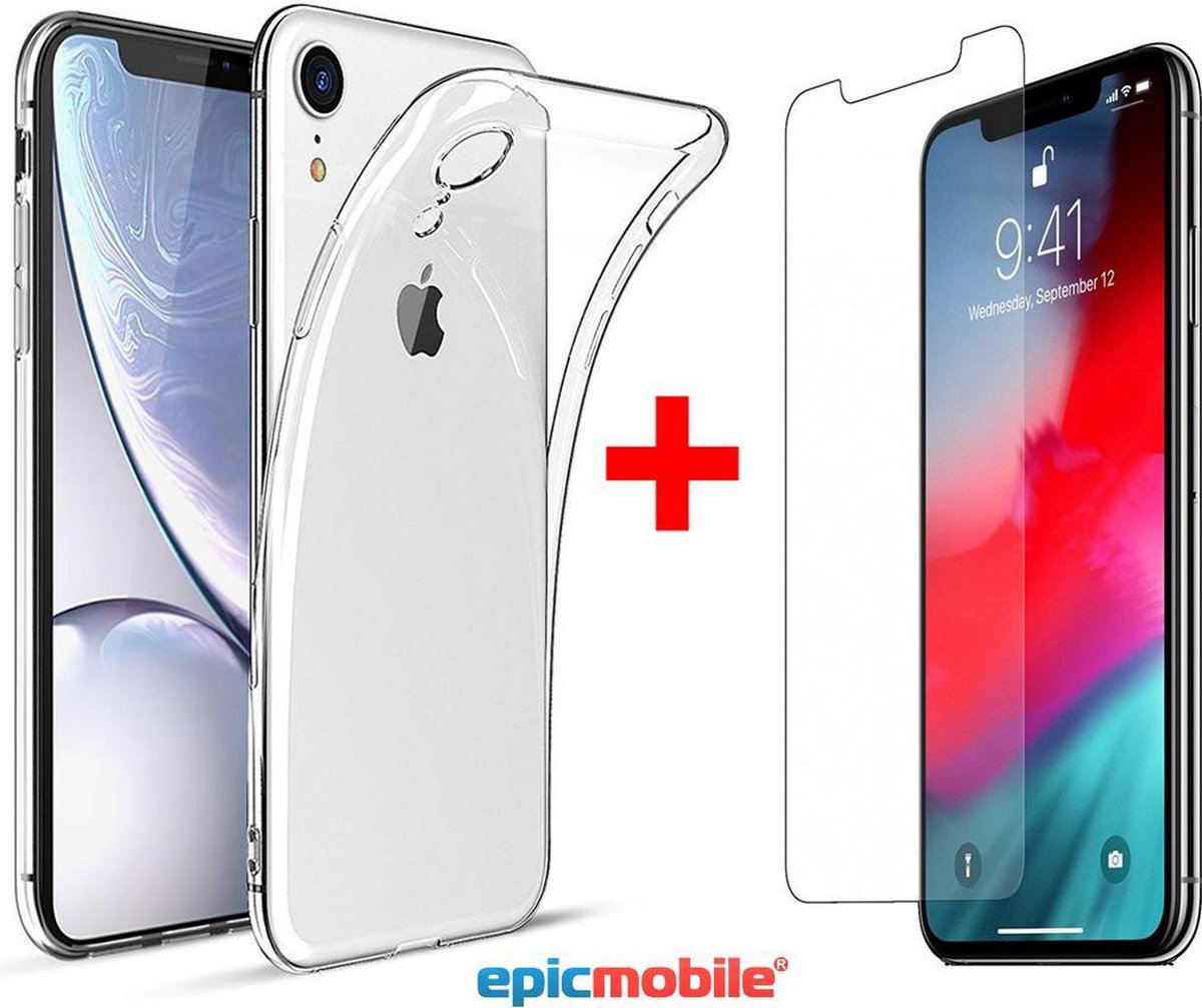 Hoesje geschikt voor iPhone XR Transparant silicone hoesje + Tempered Glass screenprotector – Voordeelbundel - EPICMOBILE