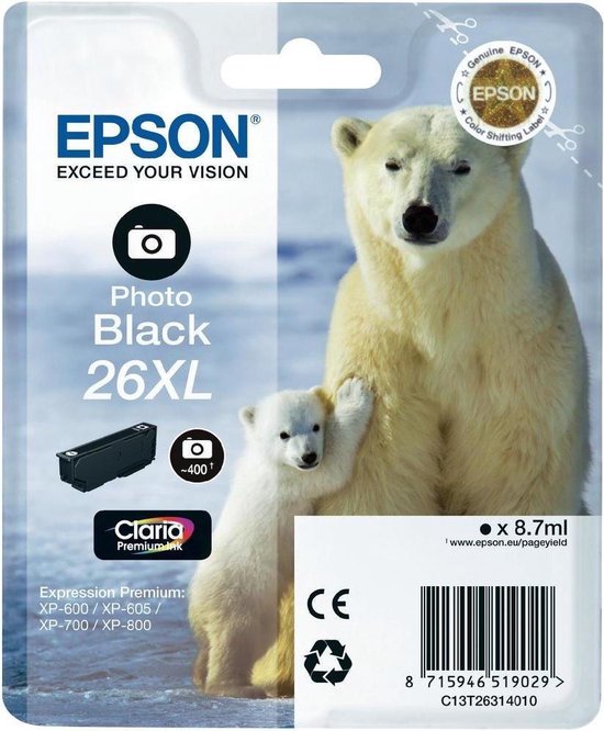 Epson 26XL - Inktcartridge / Foto Zwart / Hoge Capaciteit