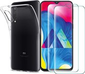 Samsung Galaxy A10 Hoesje Transparant TPU Siliconen Soft Case + 2X Tempered Glass Screenprotector