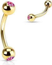 Wenkbrauwpiercing steentje roze gold plated