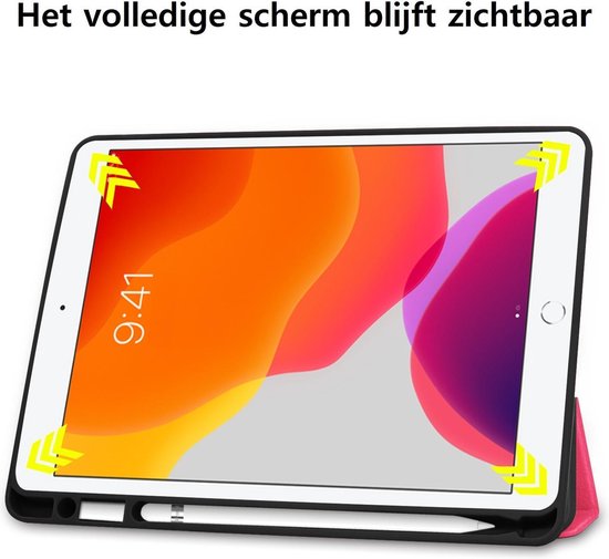 Hoesje - Geschikt voor Apple iPad 7 (2019) - 10.2 inch - 7e Generatie - Dun & Stevig - Trifold Bookcase - Hard Cover Case - Met Uitsparing Geschikt voor Apple Pencil - Hardcover Book - Tablet Hoes - Donkerroze