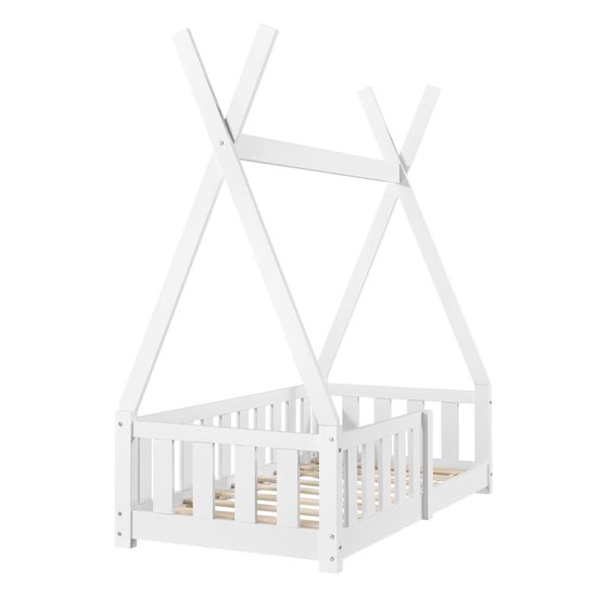 Kinderbed Tipi 70x140 cm wit gemaakt van dennenhout met uitvalbeveiliging en lattenbodem Houten bed ML design - ML-Design Kinderbed Tipi 70x140 cm wit gemaakt van dennenhout met uitvalbeveiliging en lattenbodem Houten bed ML design - ML-Design