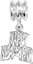 happy new year dangle bead met zirconia | Zilverana | Bedel | Sterling 925 Silver (Echt zilver) | Past op vele merken | Nikkelvrij