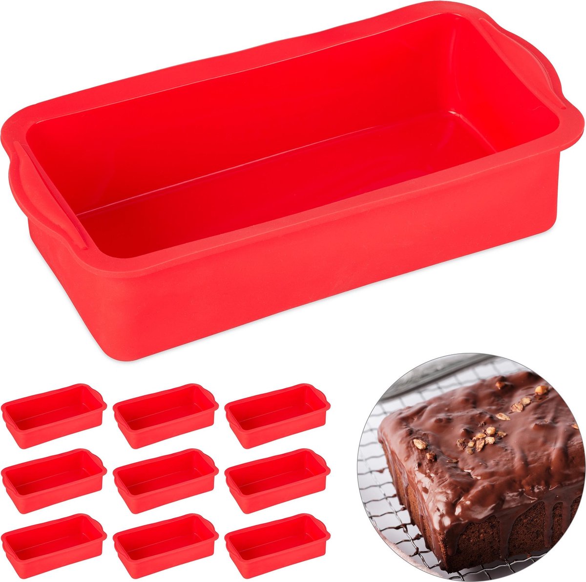 Relaxdays 10x siliconen bakvorm rechthoekig cakevorm taartvorm