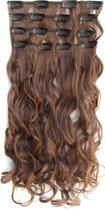 Clip in hair extensions 7 set wavy bruin / rood - M4/30