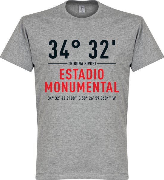 River Plate Estadio Monumental Coördinaten T-Shirt - Grijs - XXXL