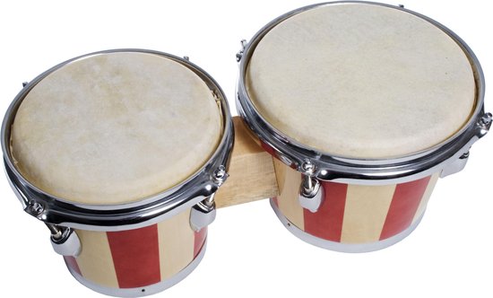 Fame DB-105 Bongos 7" + 8", Natural + rood Stripes - Bongo