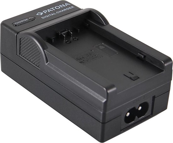 Zwarte Patona digitale acculader met ruimte voor een accu en een poort voor opladen.