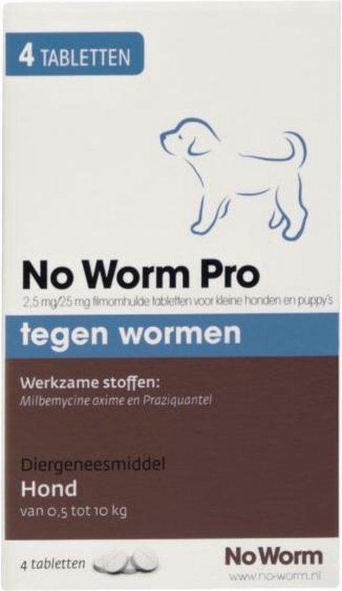 No Worm Pro tabletten (4 stuks) voor honden van 0,5 tot 10 kg.