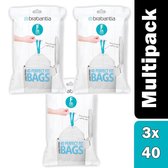 Pack of x 3 Brabantia PerfectFit Bags, Code F, 20L, slimline, 40 Bags per Dispenser Pack, - White