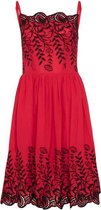 Scarlett jurk met zwart geborduurde bloemen rood - Rockabilly Vintage 50's - S - Voodoo Vixen