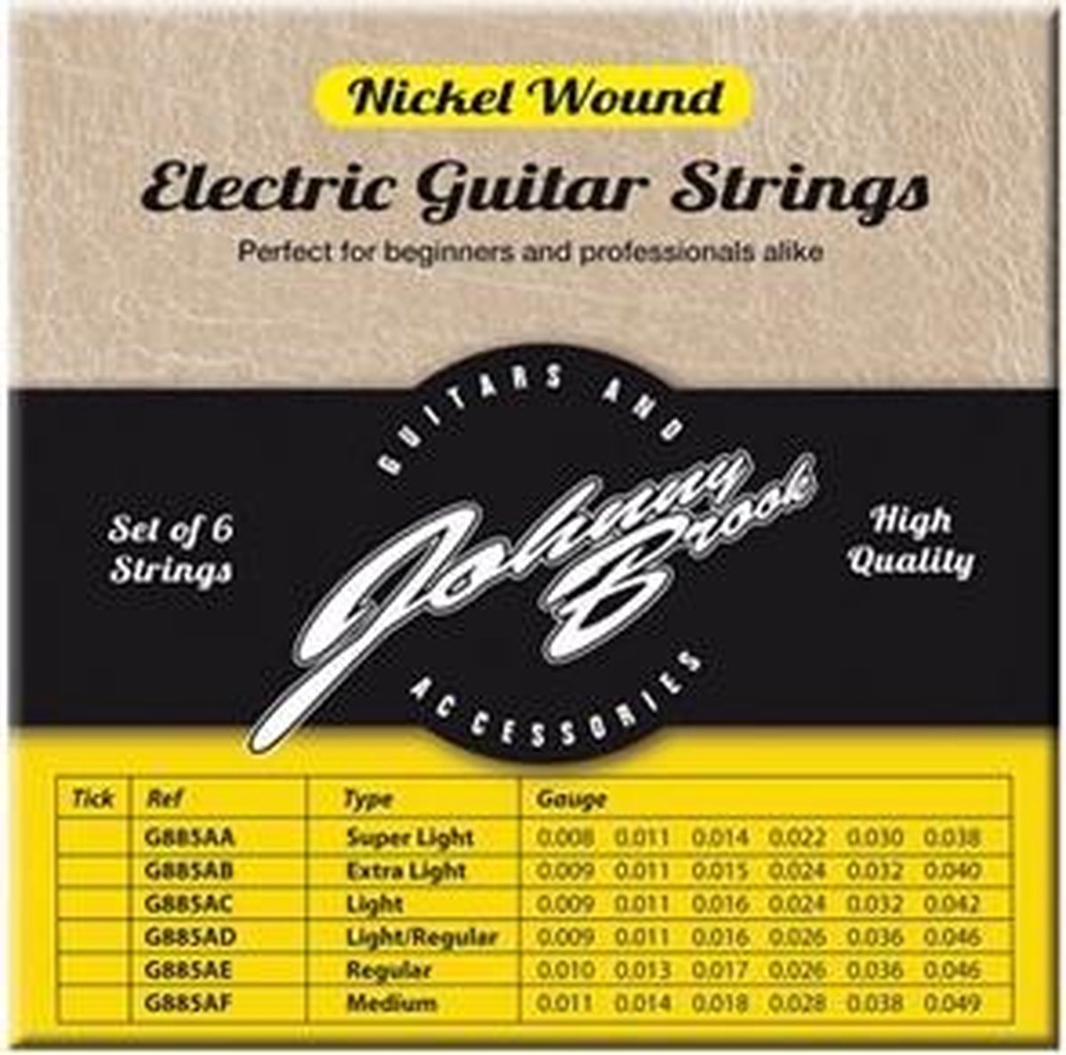 Set van 6 Nickel Wound Elektrische Gitaar Snaren - Gauge Super Light