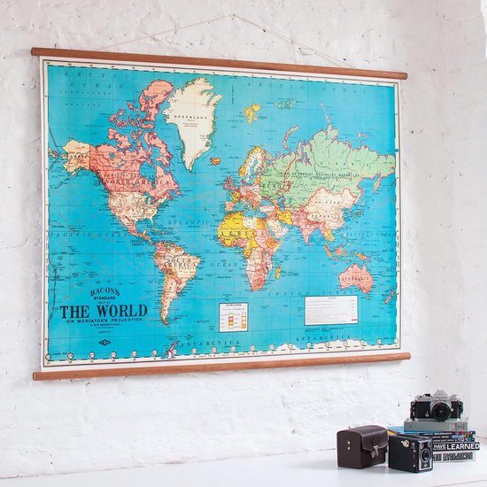 Wereldkaart - Oude Schoolkaart - Authentieke landkaart | bol.com
