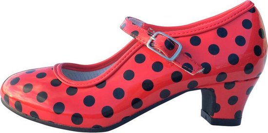 Foto: Spaanse schoenen rood zwart glossy maat 29 binnenmaat 19 cm bij jurk verkleedkleren meisje