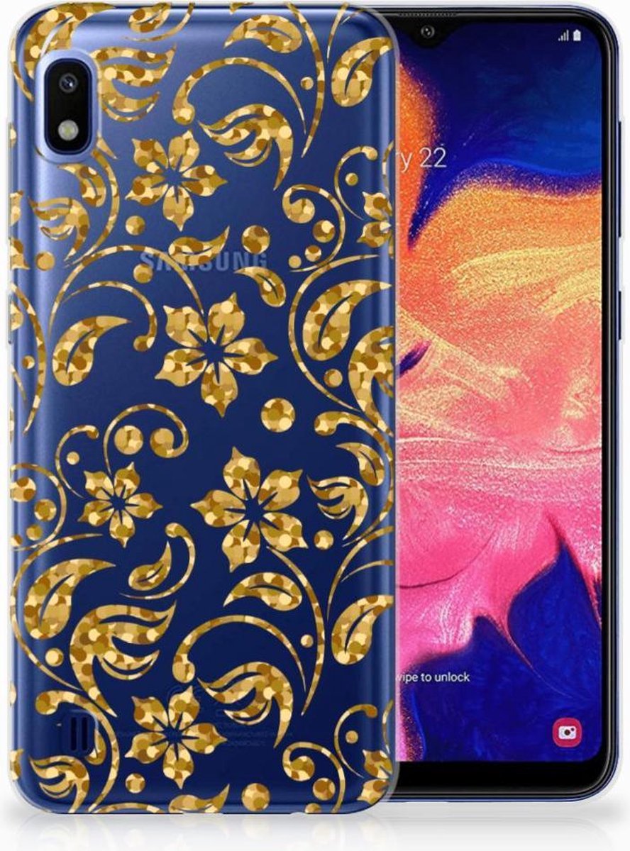 Samsung Galaxy A10 TPU Case Gouden Bloemen
