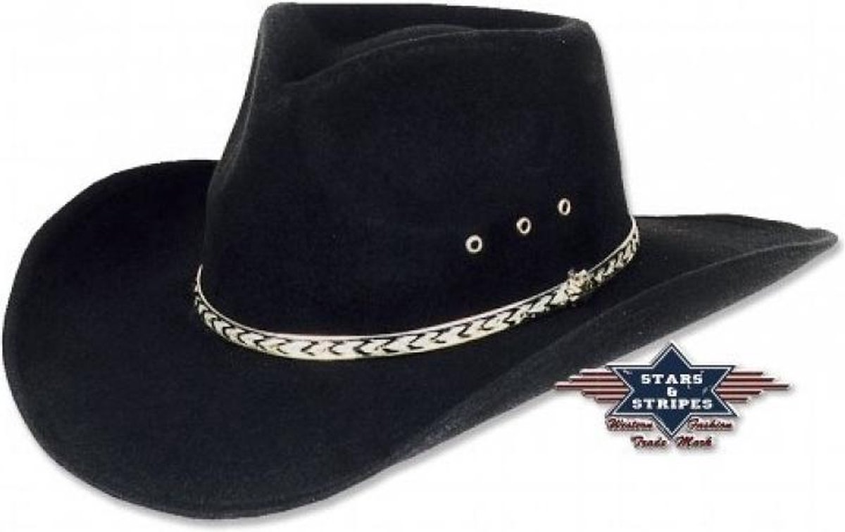 Western hoed Kansas black Stars&Stripes maat 60