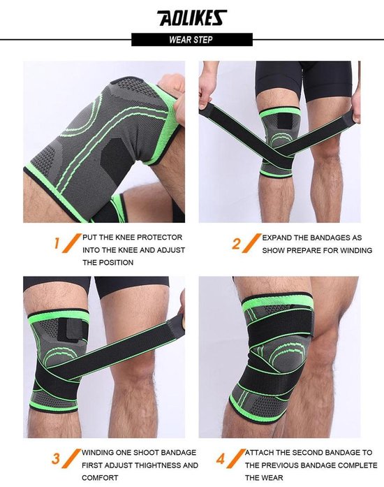 Genouillère avec Fermetures velcro - Vert taille XXL - Sangle de compression