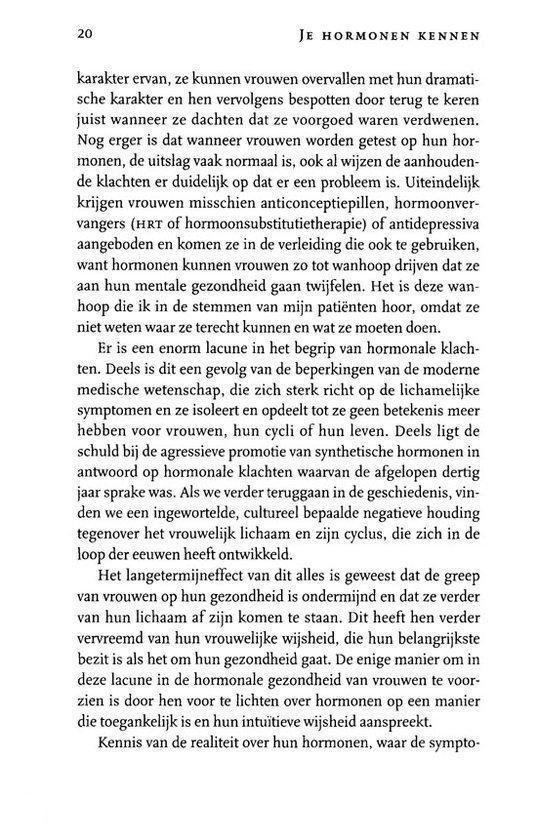 Tekstpagina uit boek over hormonen, met informatie over hormonale klachten.