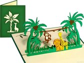 Popcards popupkaarten - Dierentuin en jungle tijger leeuw aap aapje giraf palmboom pop-up kaart