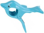 2x Blauwe dolfijnen handdoek knijpers 12 cm - strandlakens/bad handdoeken knijpers