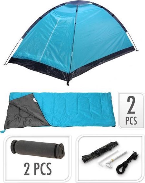 Complete campingset - Kampeerset - Tent - Slaapzak - Slaapmat - 2-persoons  | Blauw | bol.com