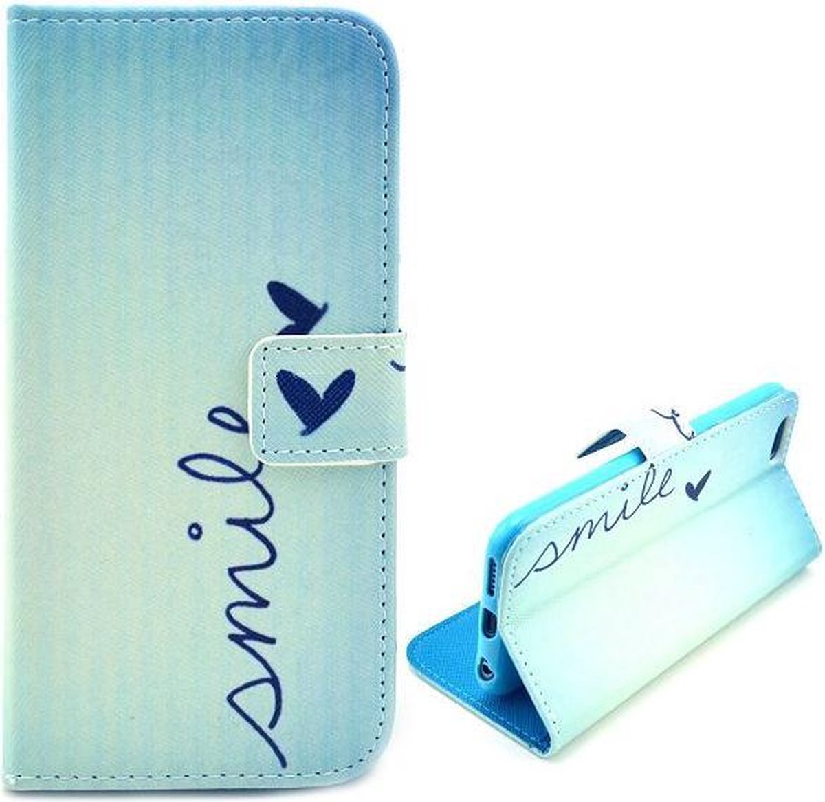 Casify - Blauw Smile Faux Leren Wallet Case Hoesje - geschikt voor iPhone 6 / 6s