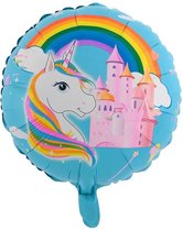 Folieballon Eenhoorn regenboog kasteel Blauw 45 x 45 cm