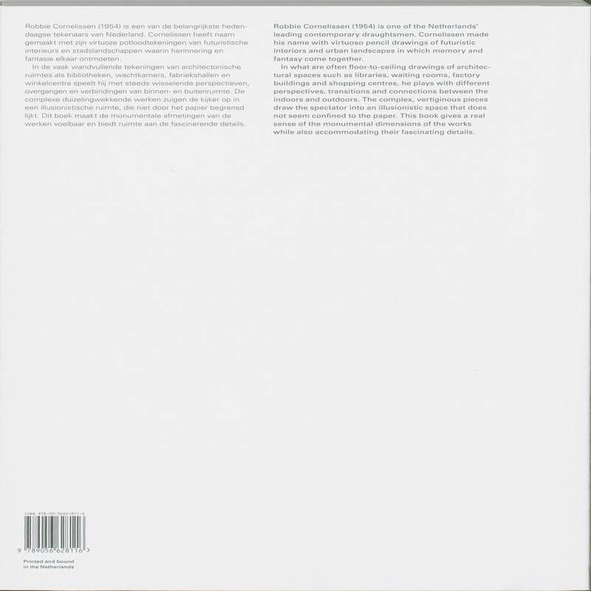 Livre avec des dessins de Robbie Cornelissen sur des intérieurs futuristes et des paysages urbains.