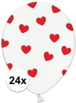 24x stuks witte ballonnen met hartjes rood