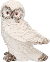 Wit sneeuwuil vogel decoratie beeldje 13 cm - Woondecoratie - Decoratiebosdieren beeldjes - Uilen beeldjes