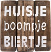 Houten Tekstplank / Tekstbord 20cm "Huisje Boompje Biertje" - Kleur Naturel