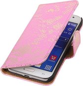 Samsung Galaxy Core Prime Lace Kant Bookstyle Wallet Hoesje Roze - Cover Case Hoes