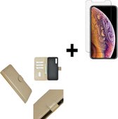 iPhone 11 Pro Max Hoesje - iPhone 11 Pro Max Screenprotector - Cover Wallet Book Case Goud + Screenprotector Tempered Gehard Glas