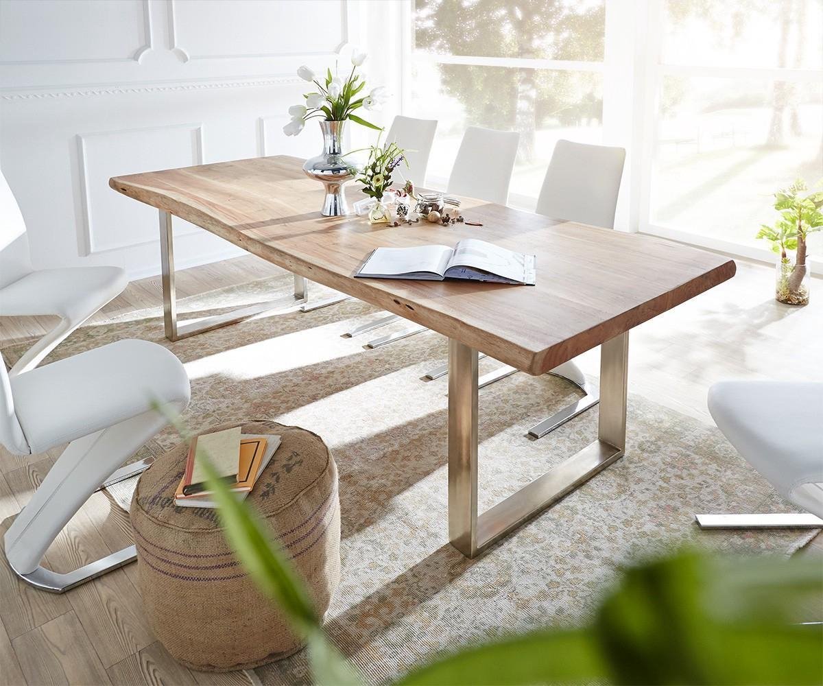Eettafel Edge acacia natuur 260x100 XL edelstaal smal Live-Edge