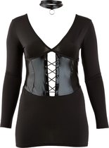 Cottelli Plus Size – Dominatrix Jurk met Spannend Rijg Detail inclusief Choker en Zweep – Maat 3XL - Zwart