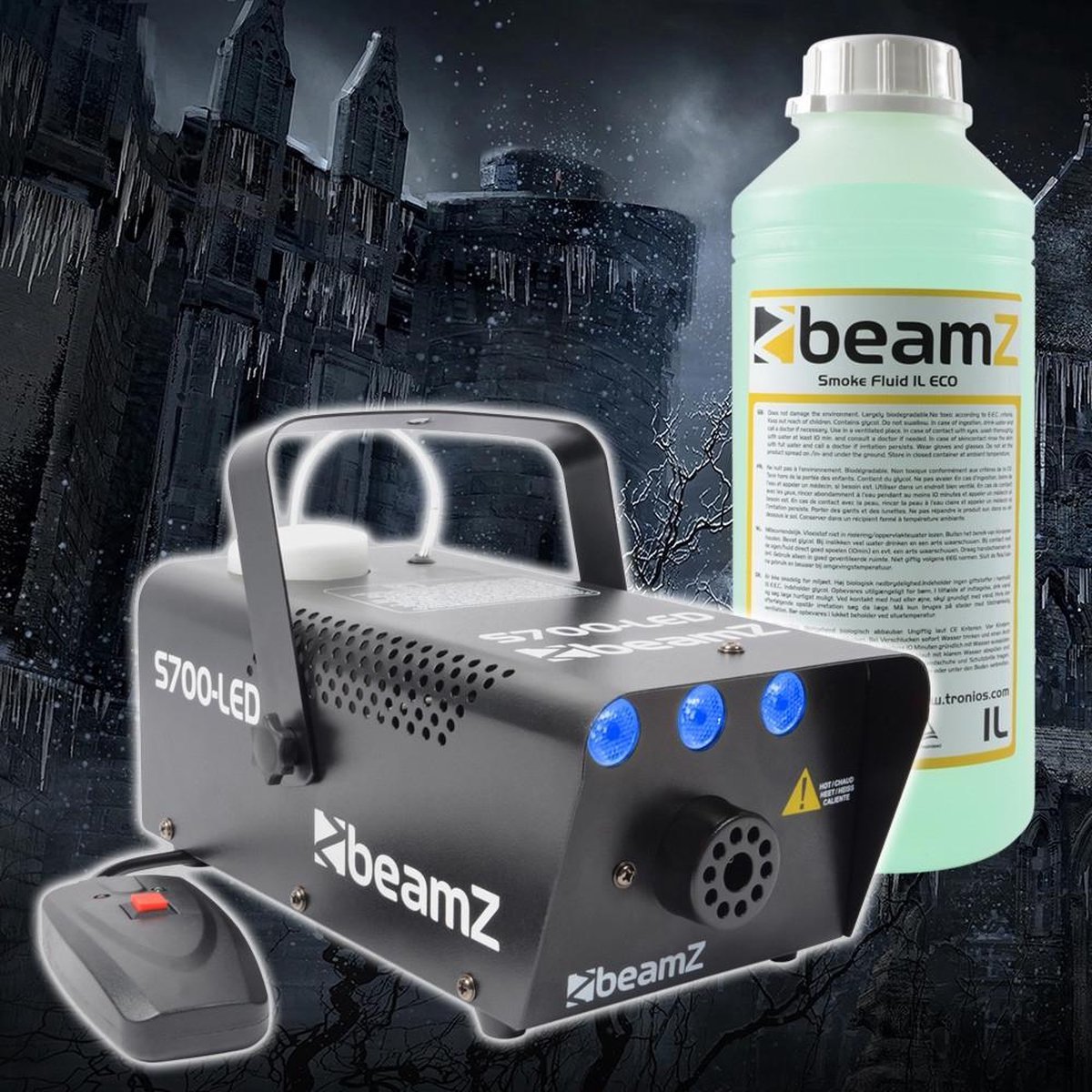 Halloween ICE feestpakket - BeamZ Halloween ICE feestpakket met S700LED ijs effect rookmachine en vloeistof