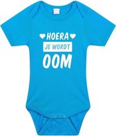 Hoera je wordt oom tekst baby rompertje blauw jongens - Kraamcadeau - Babykleding 56 (1-2 maanden)