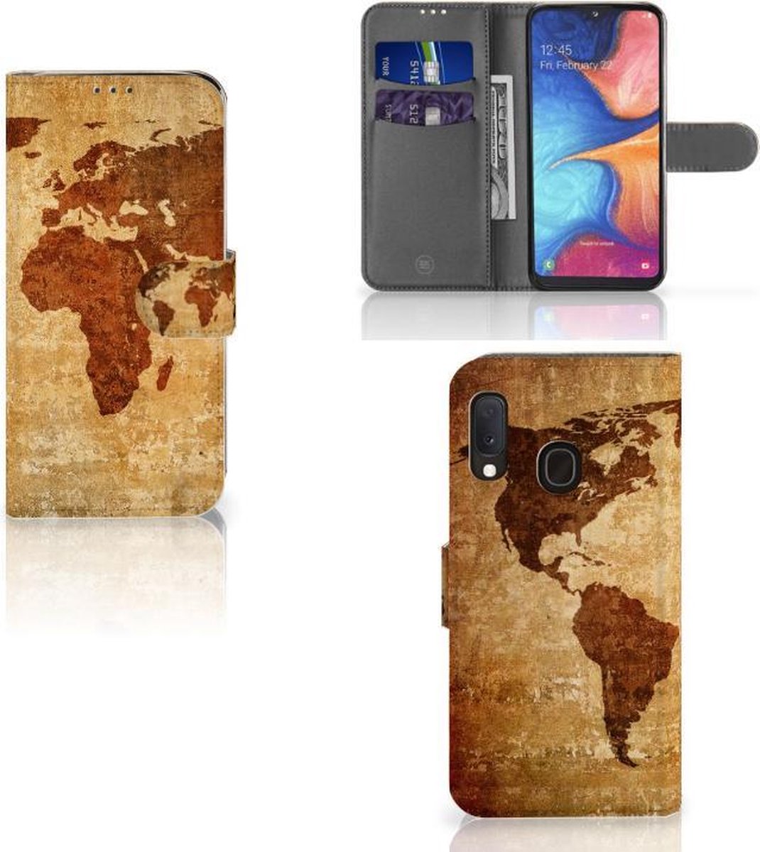Samsung Galaxy A20e Flip Cover Wereldkaart